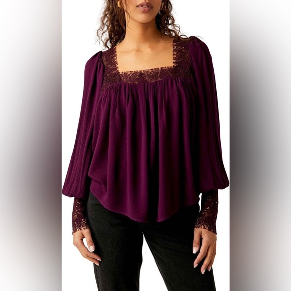 Free People Flutter By Lace Blouse In Potent Purple - Picture 1 of 4